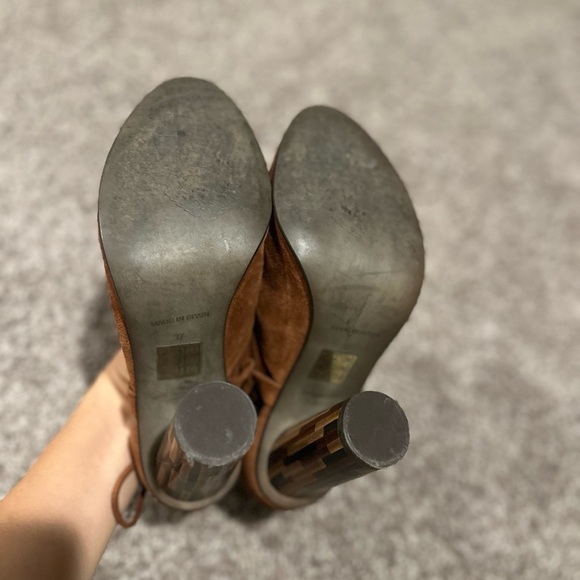 Free People Nouvella Wrap Brown Heels Suede Leather Wooden Heel,size 6.5 - Picture 9 of 13